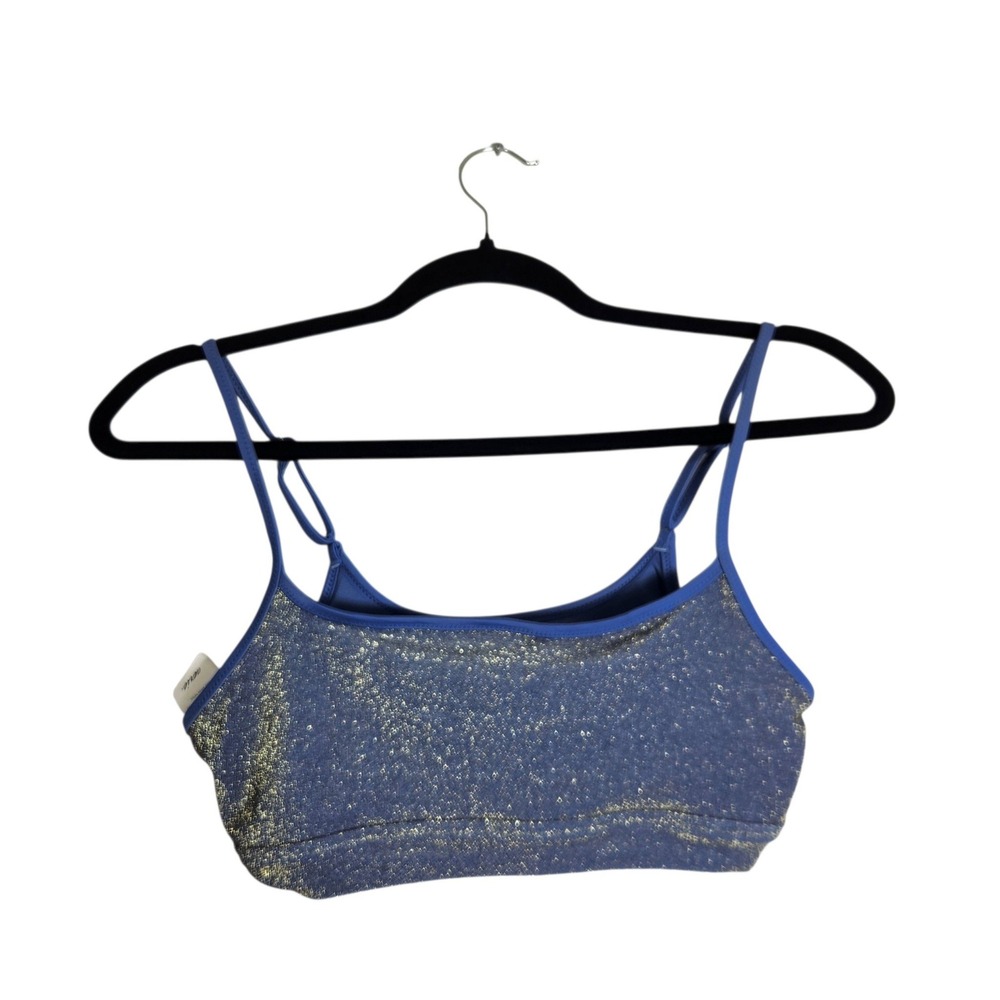 Aerie Real Good Metallic Shimmer Bikini Top Blue Gold Medium